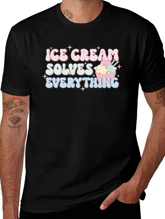 Ice Cream Solves Everything Black T-Shirt