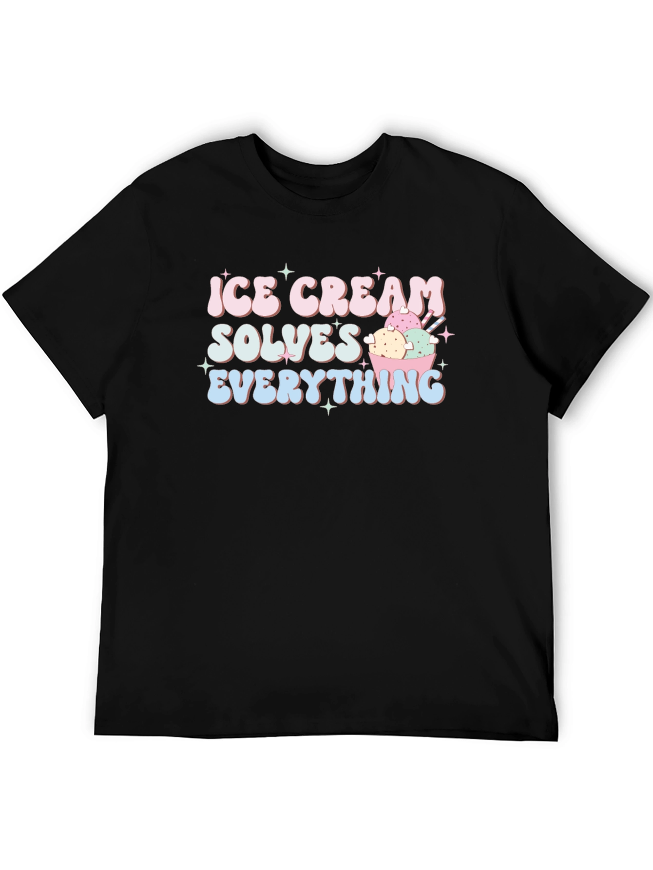 Ice Cream Solves Everything Black T-Shirt