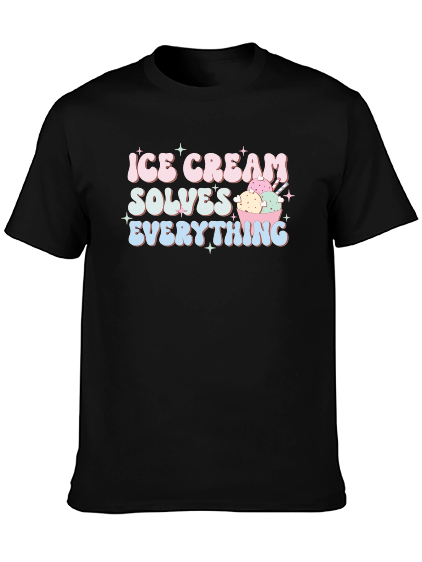 Ice Cream Solves Everything Black T-Shirt