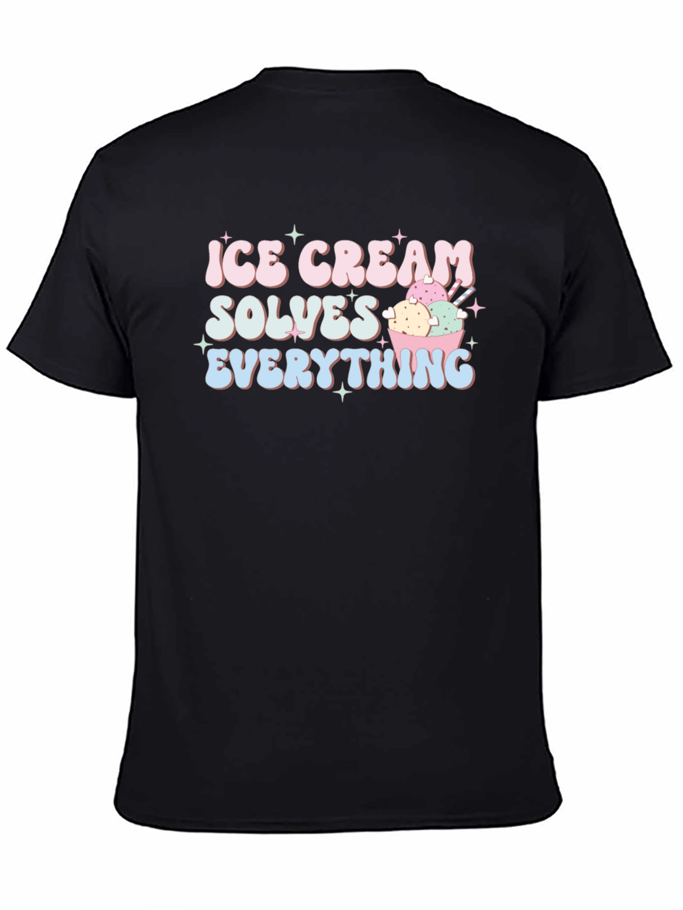 Ice Cream Solves Everything Black T-Shirt