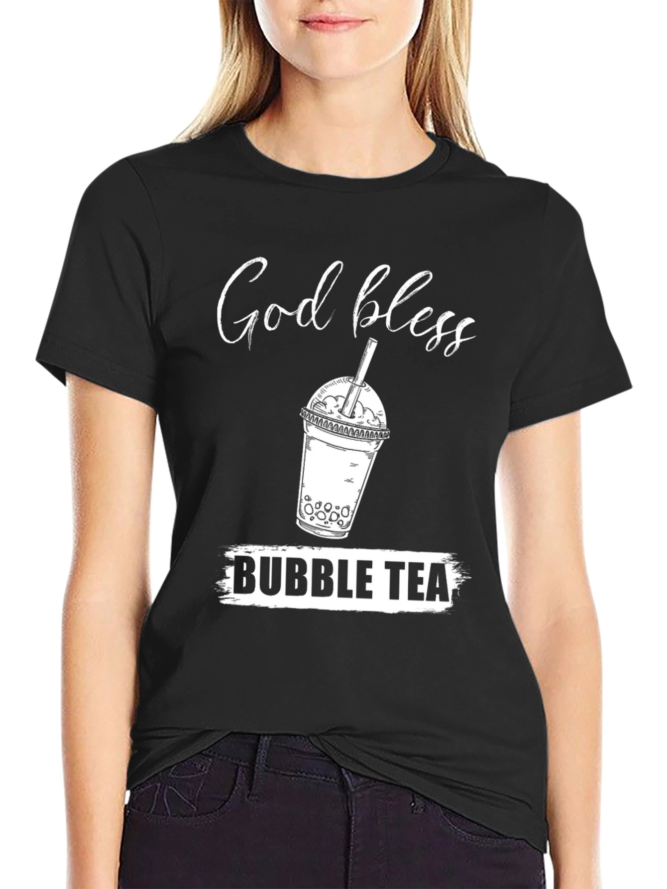 God Bless Bubble Tea T-Shirt - Black