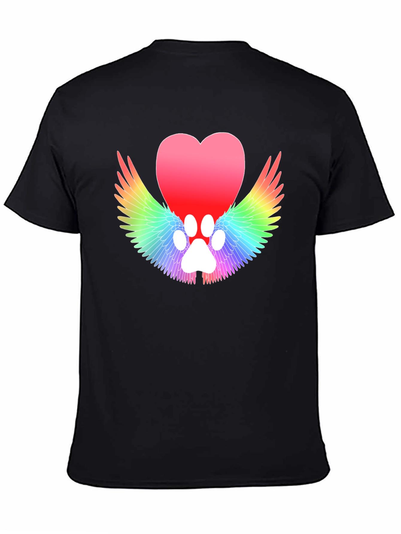 Heart Paw Print Wings Black T-Shirt