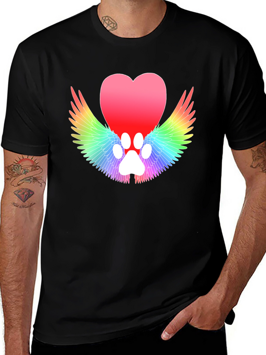 Heart Paw Print Wings Black T-Shirt