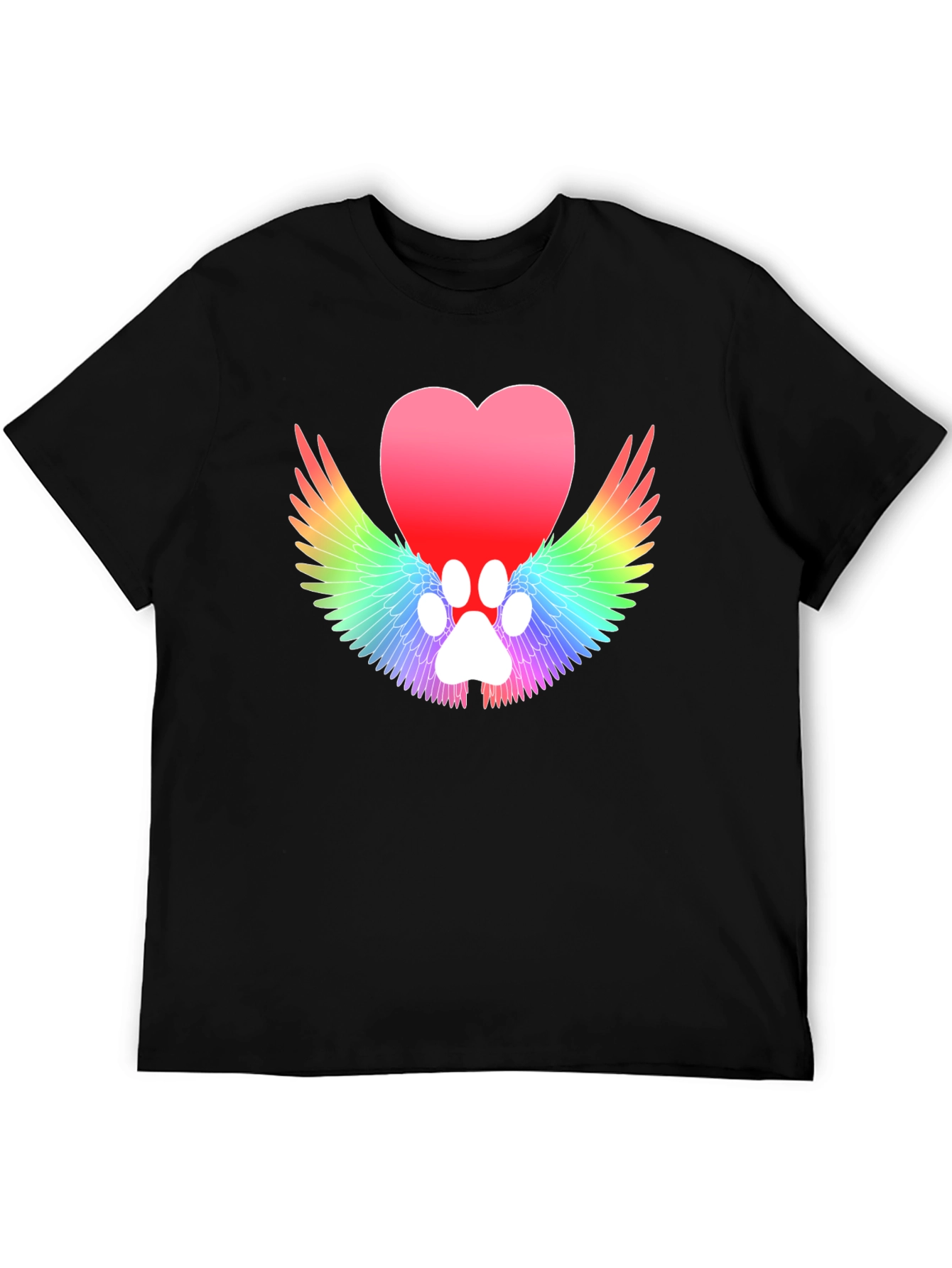 Heart Paw Print Wings Black T-Shirt