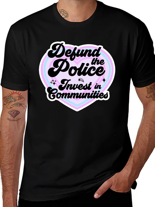 Defund the Police Heart Graphic Black T-Shirt