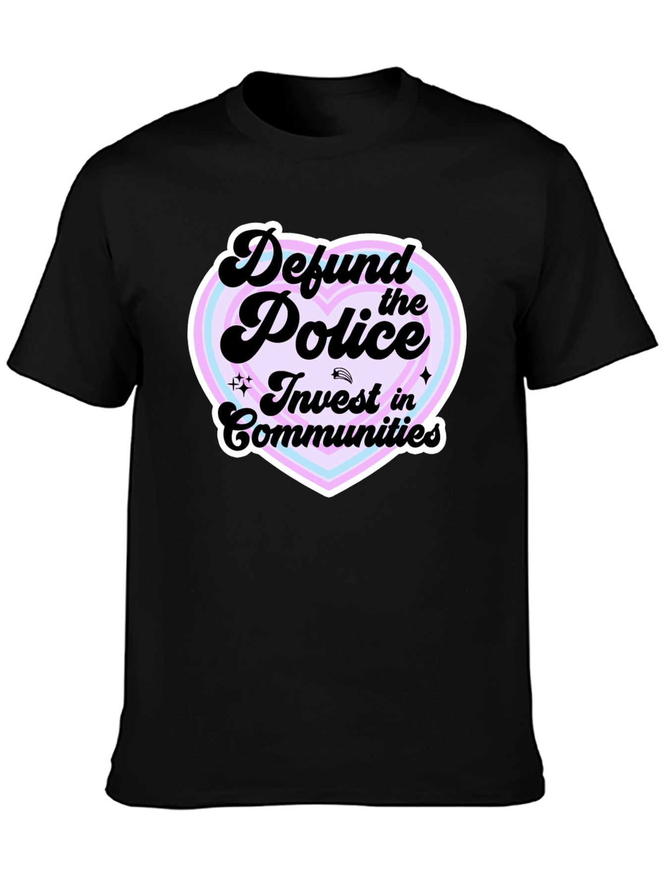 Defund the Police Heart Graphic Black T-Shirt