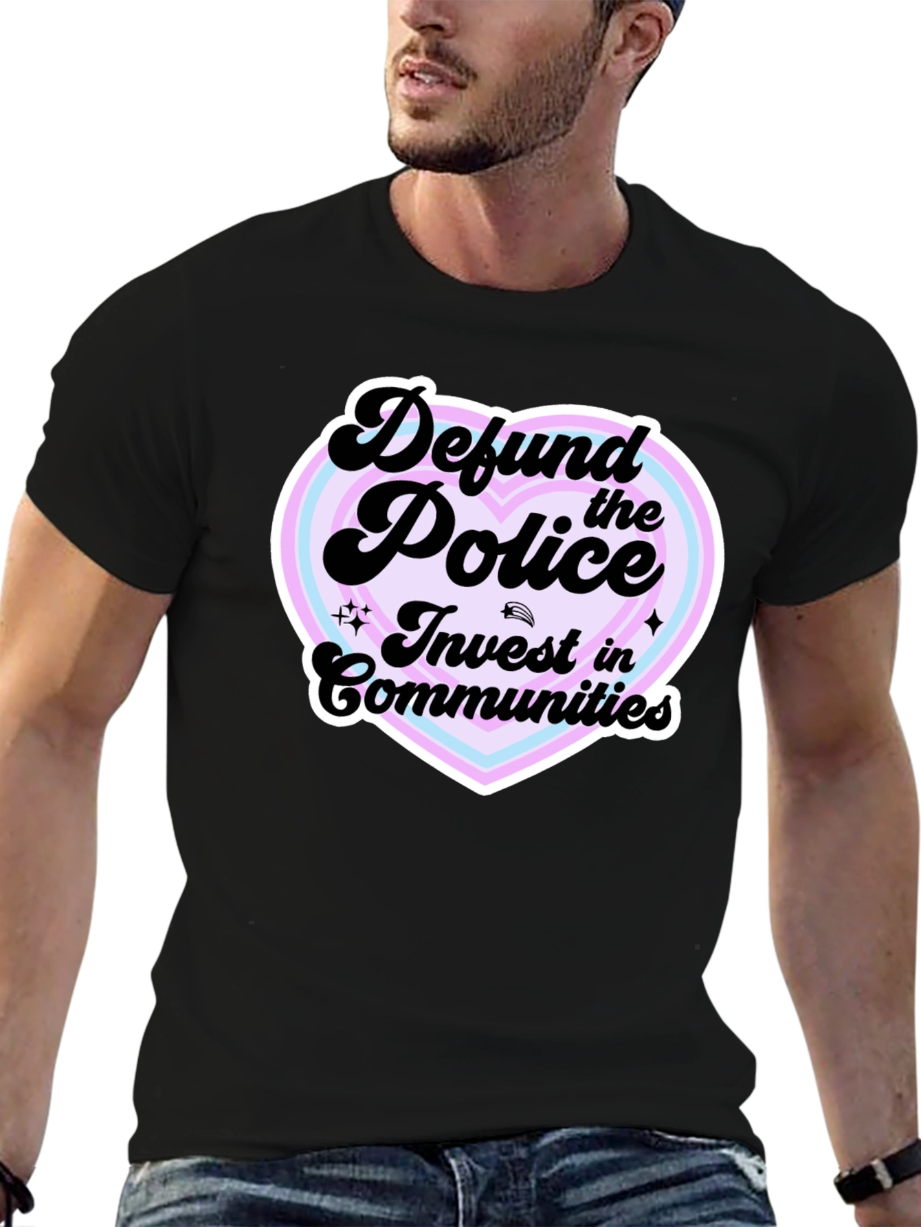 Defund the Police Heart Graphic Black T-Shirt