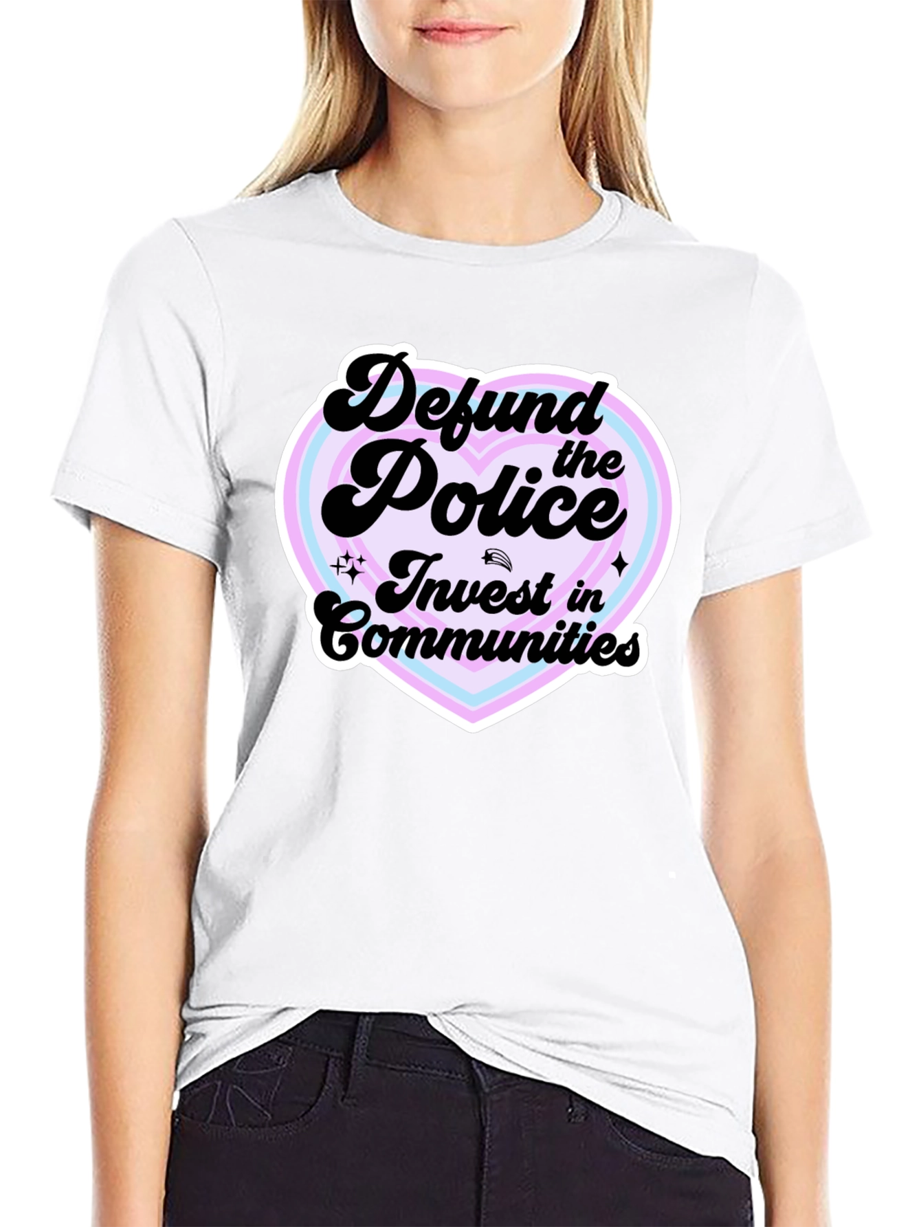 Defund the Police Heart Graphic Black T-Shirt