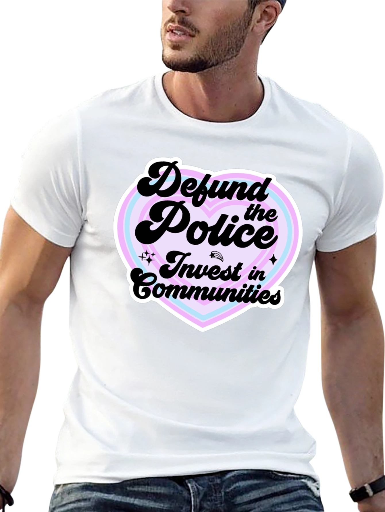 Defund the Police Heart Graphic Black T-Shirt