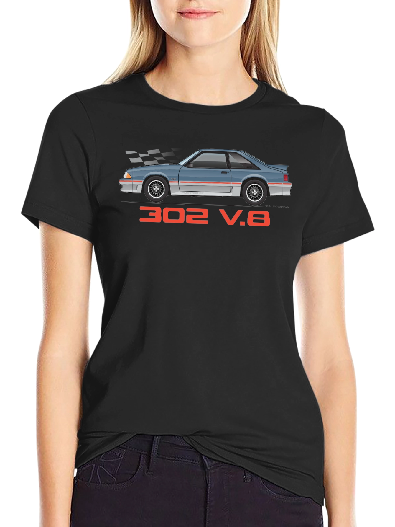 302 V.8 Car Graphic Black T-Shirt