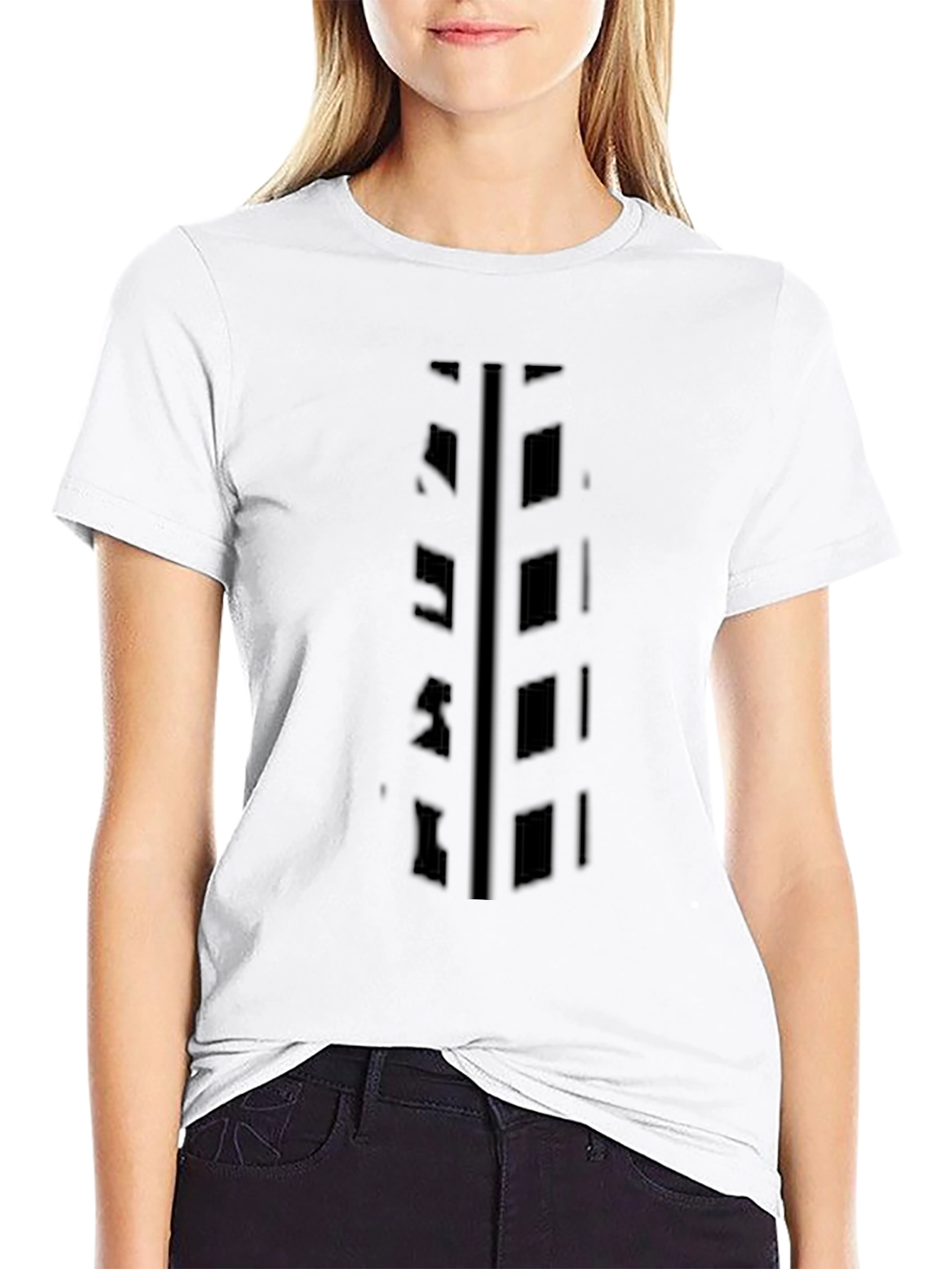 Black Graphic Tee - Abstract Ladder Design