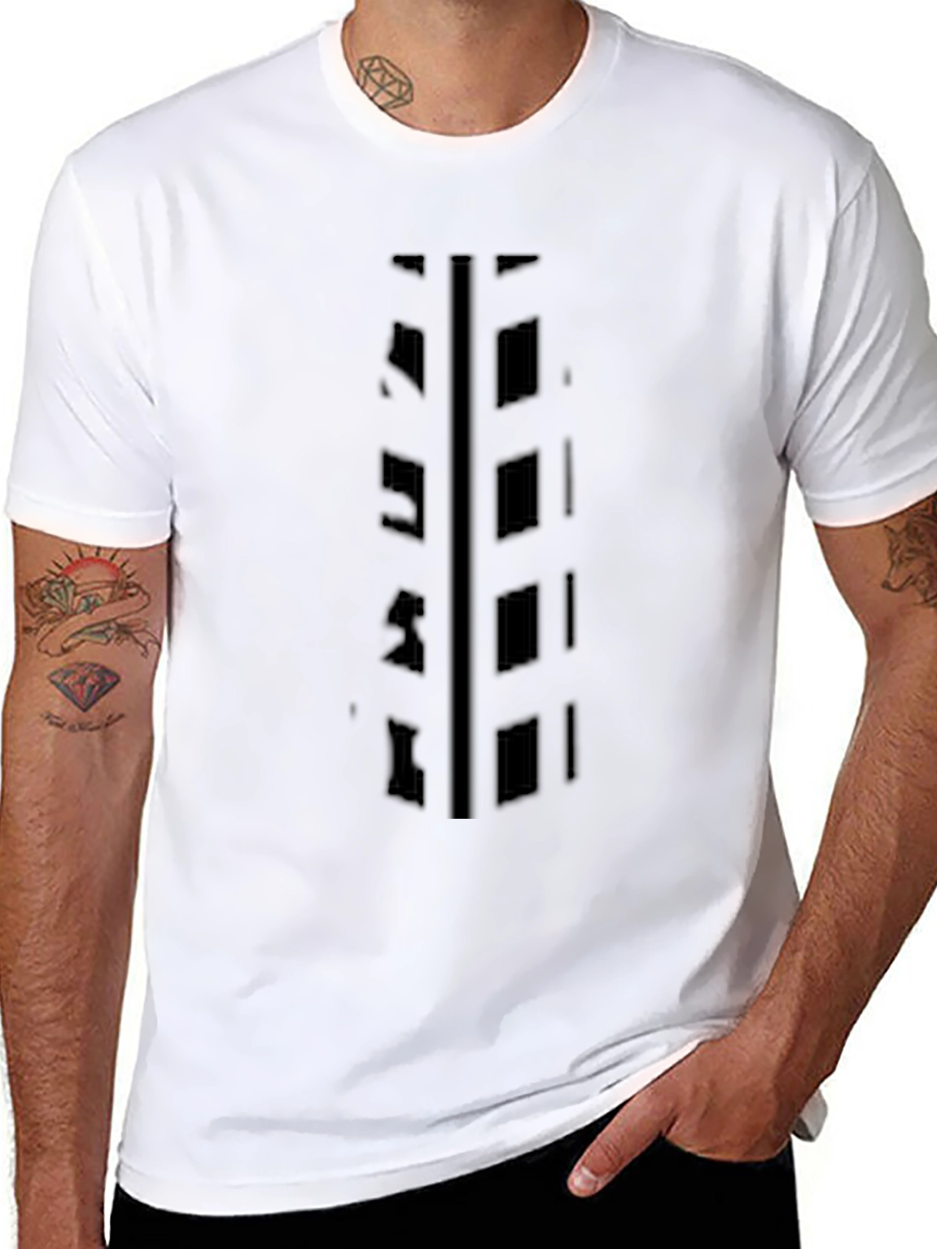 Black Graphic Tee - Abstract Ladder Design