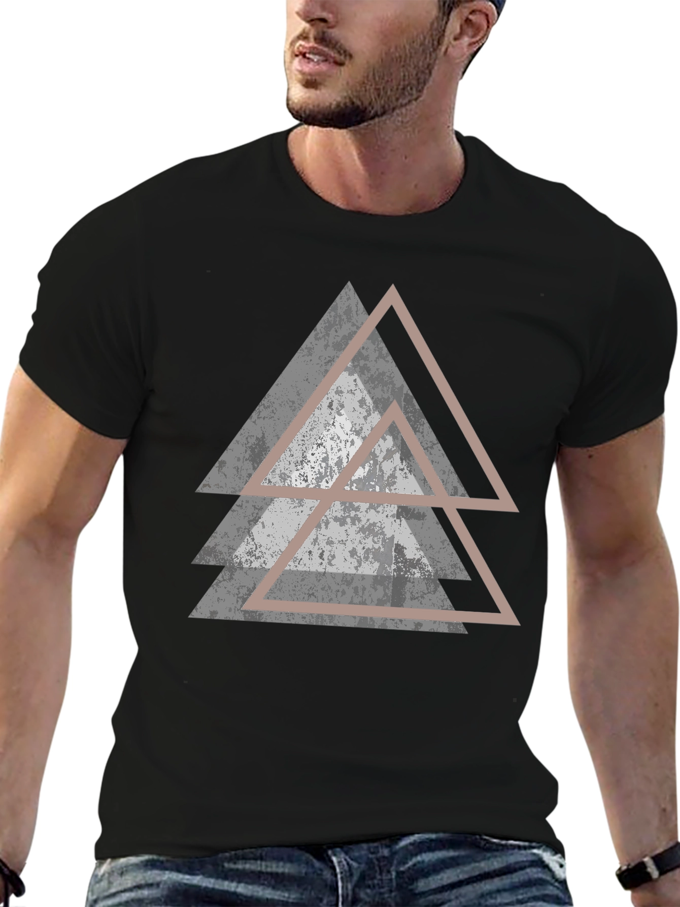 Geometric Triangle Graphic Black T-Shirt