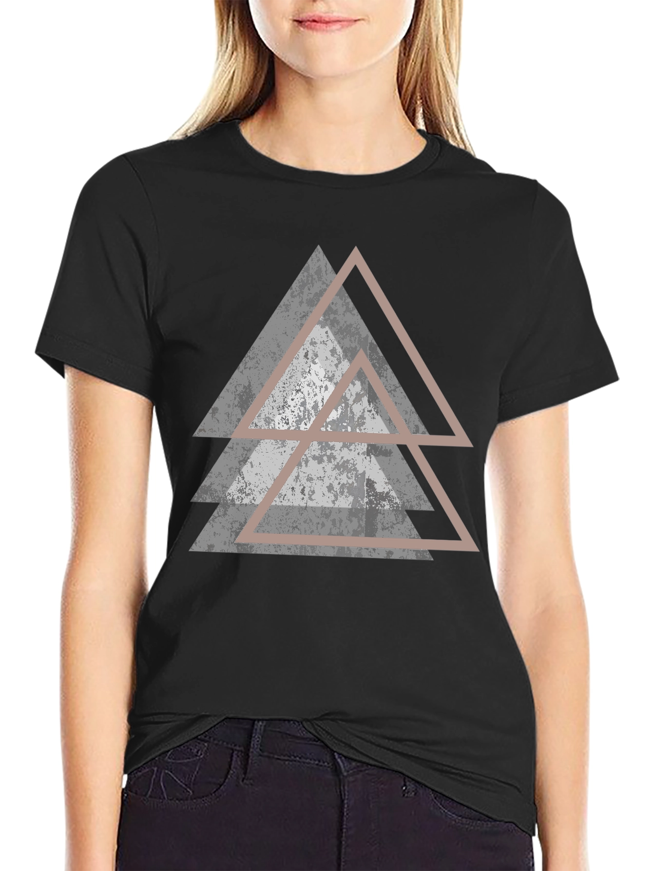 Geometric Triangle Graphic Black T-Shirt