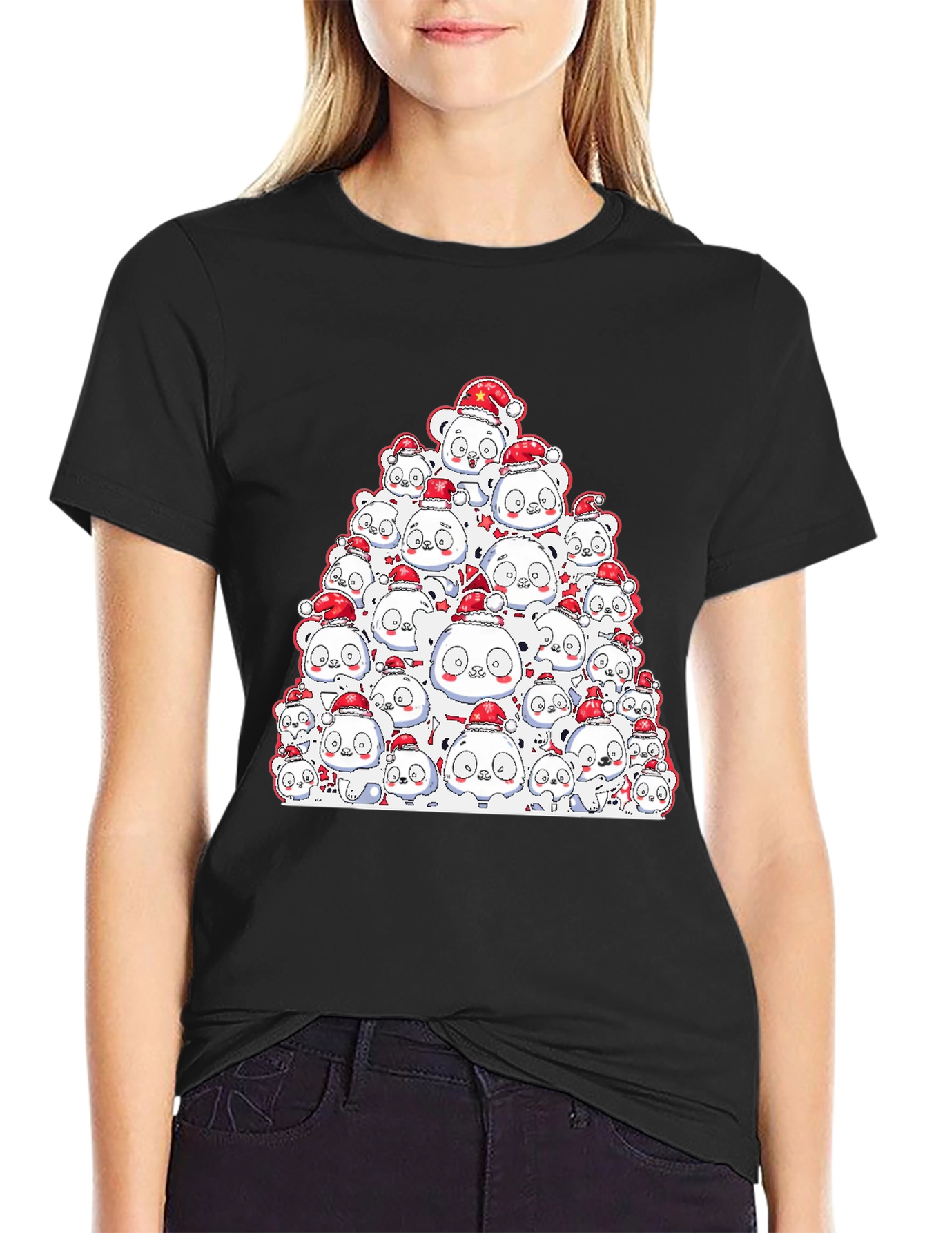 Festive Panda Pile-Up T-Shirt