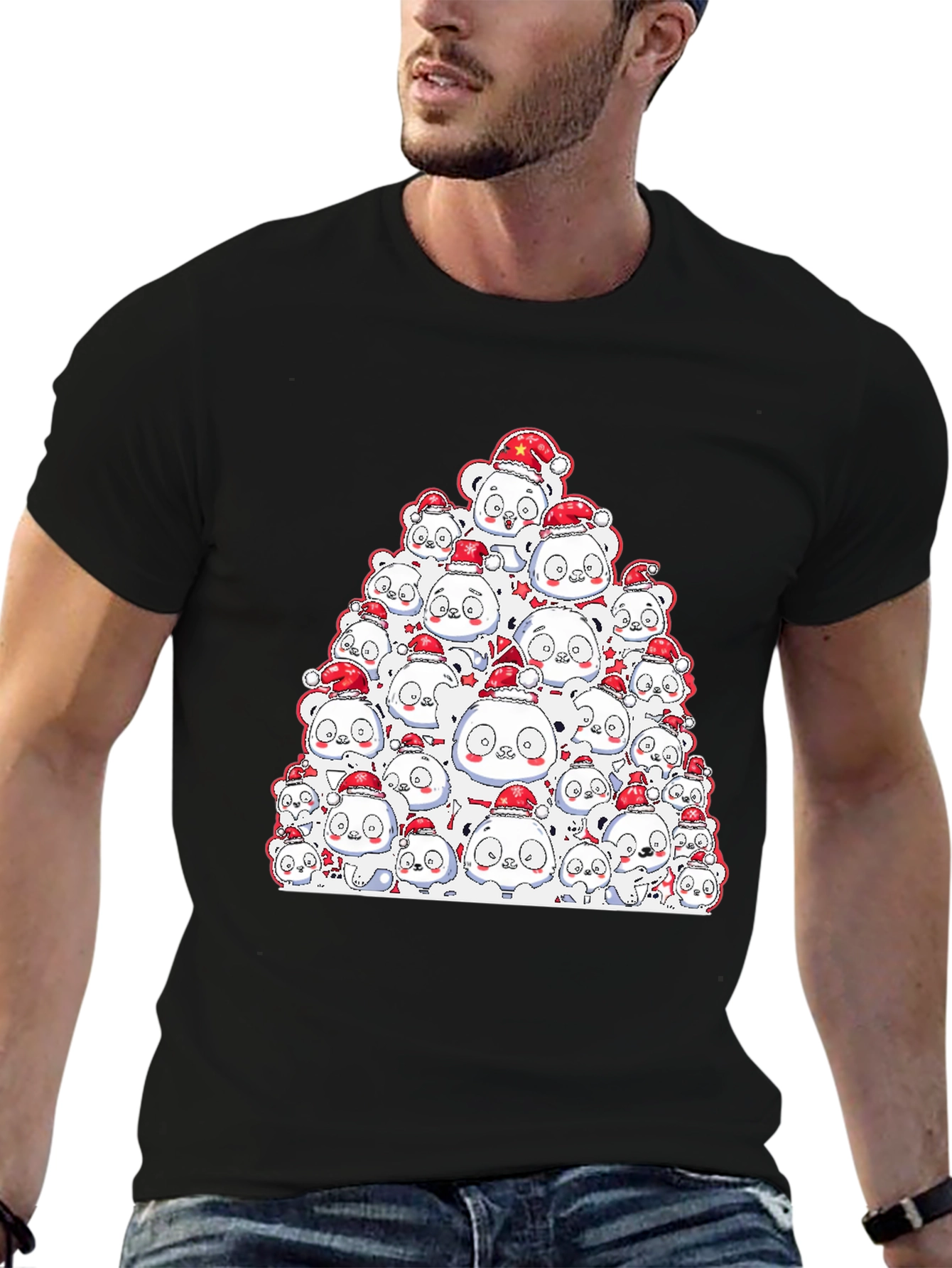 Festive Panda Pile-Up T-Shirt