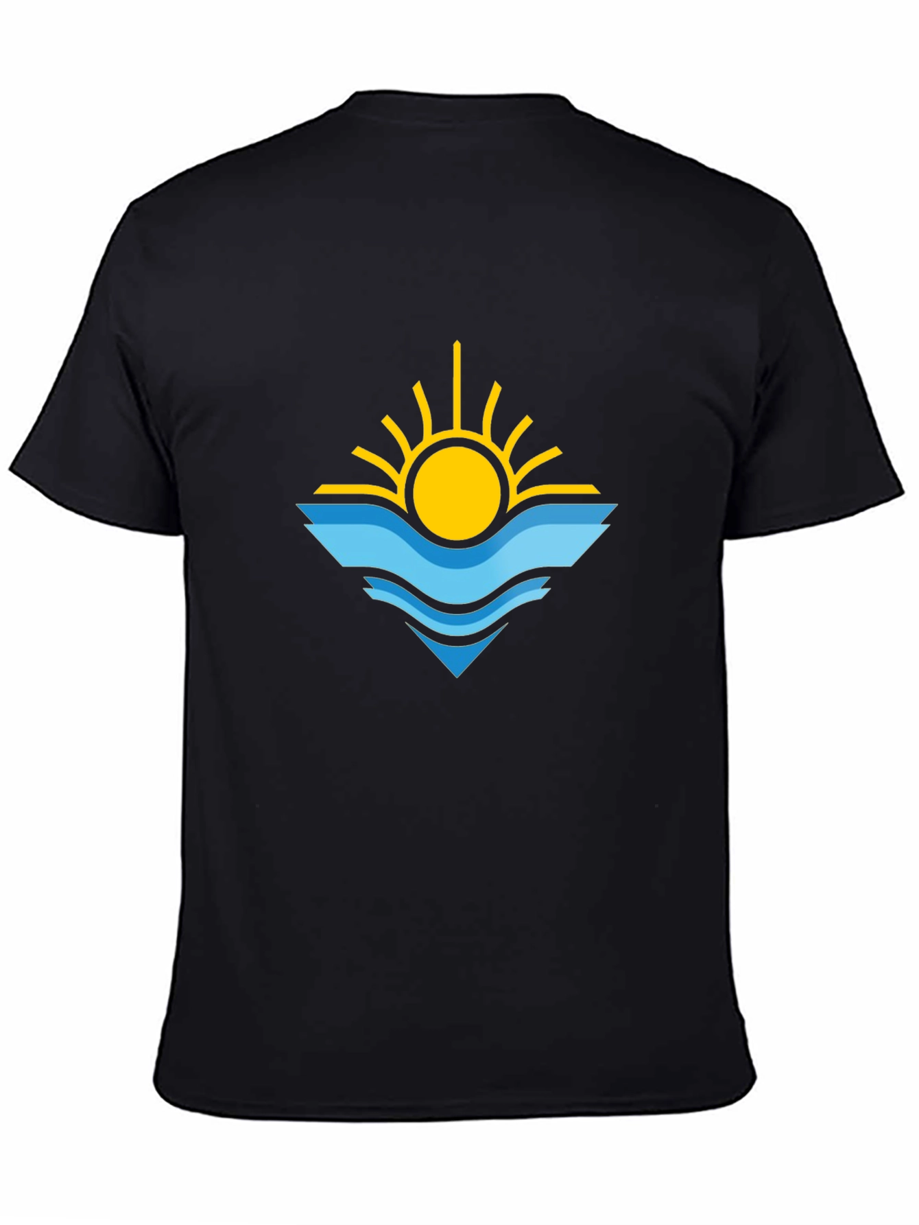 Sun & Waves Graphic Tee - Black Cotton Shirt