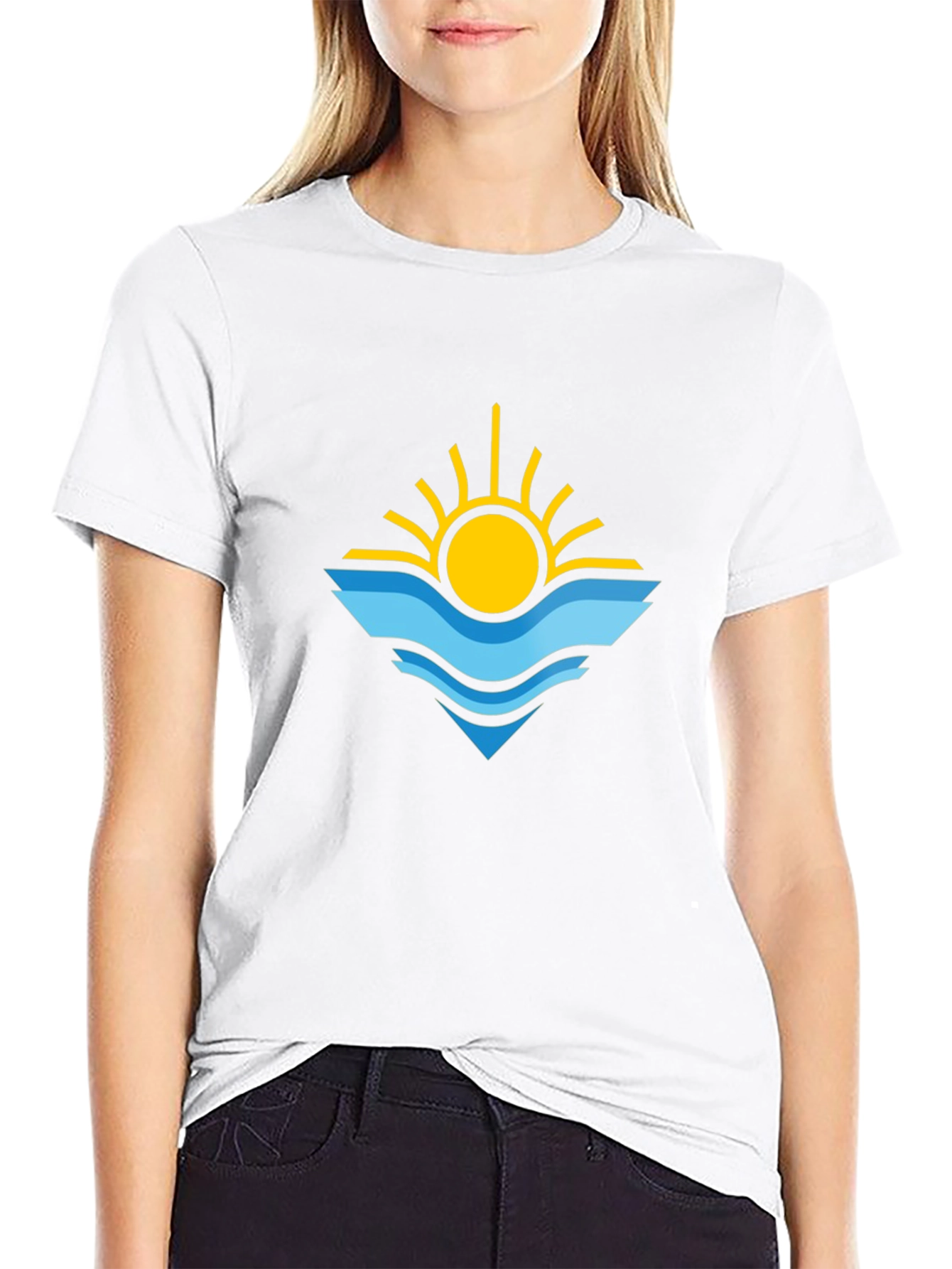 Sun & Waves Graphic Tee - Black Cotton Shirt