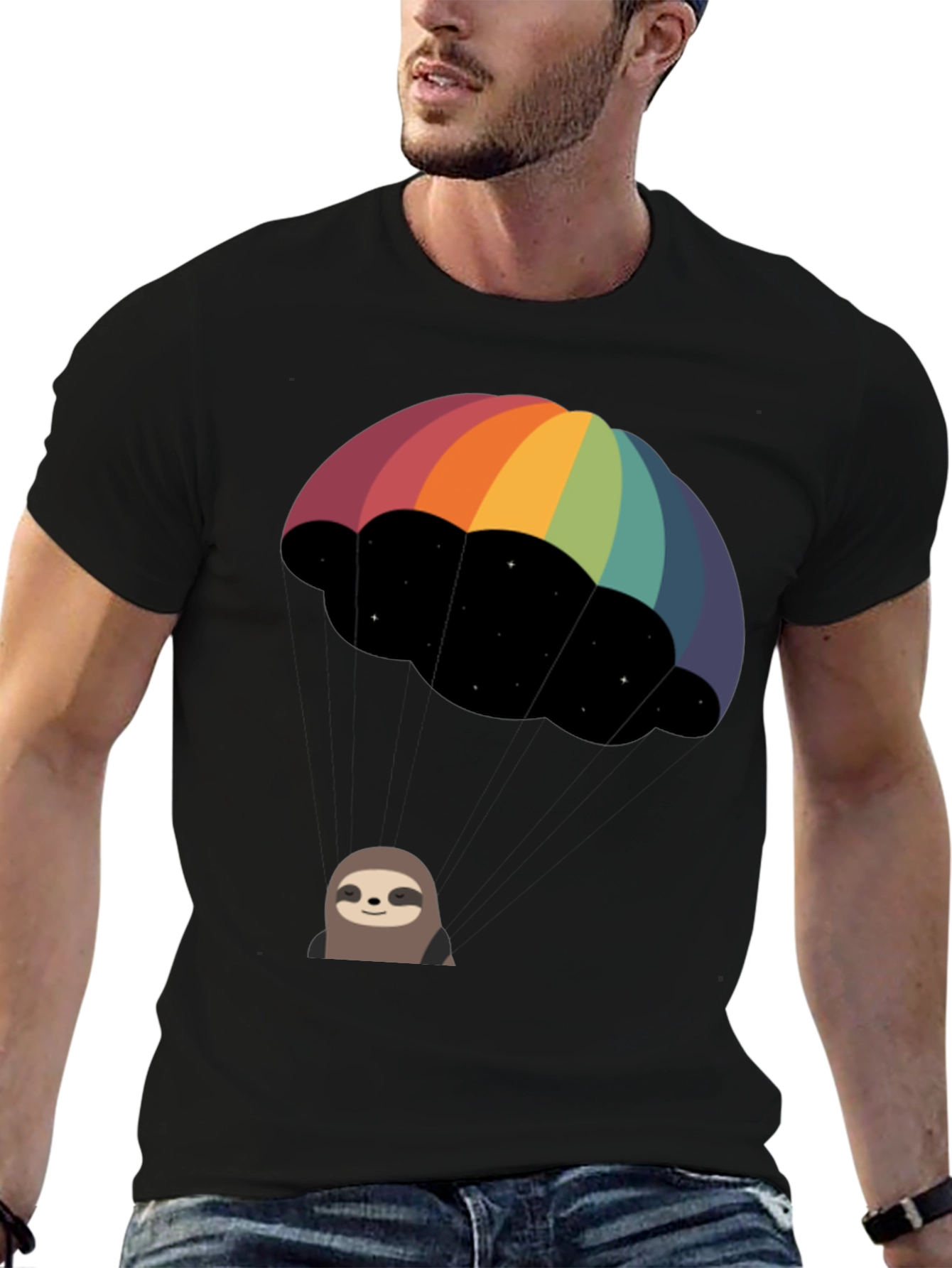 Rainbow Parachute Sloth Graphic Tee