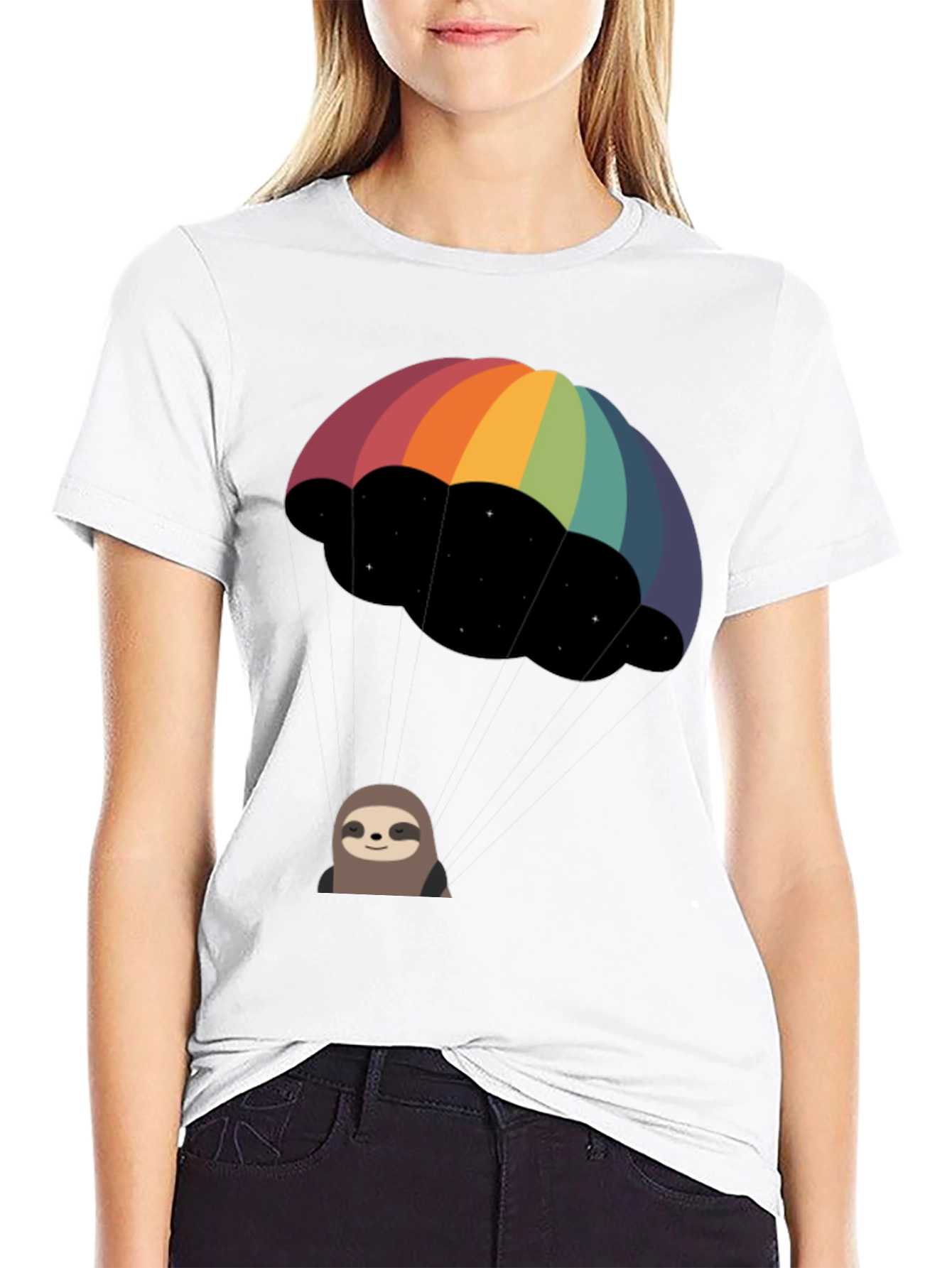 Rainbow Parachute Sloth Graphic Tee