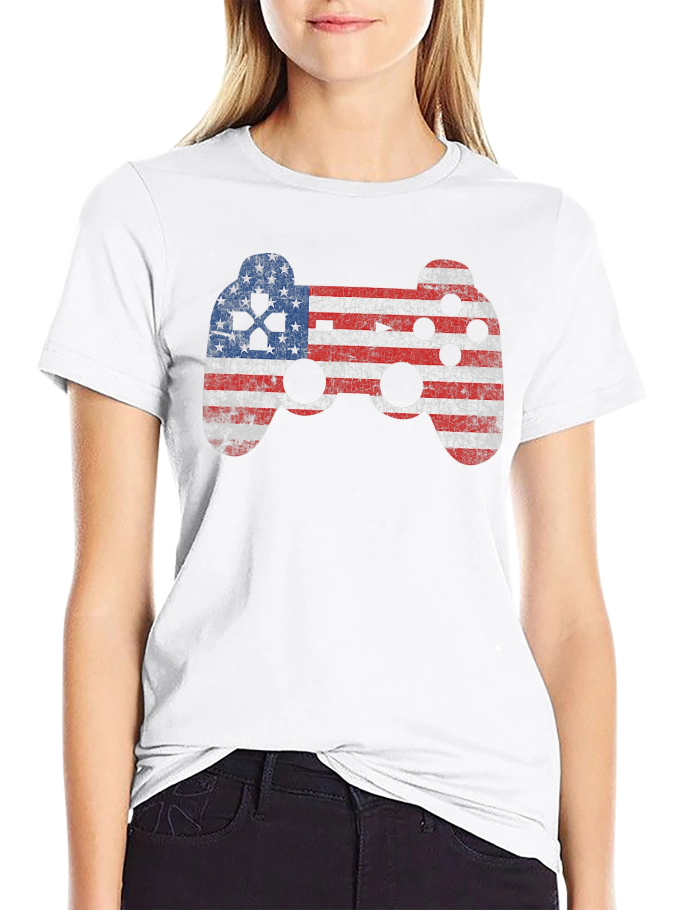 American Flag Game Controller Graphic T-Shirt