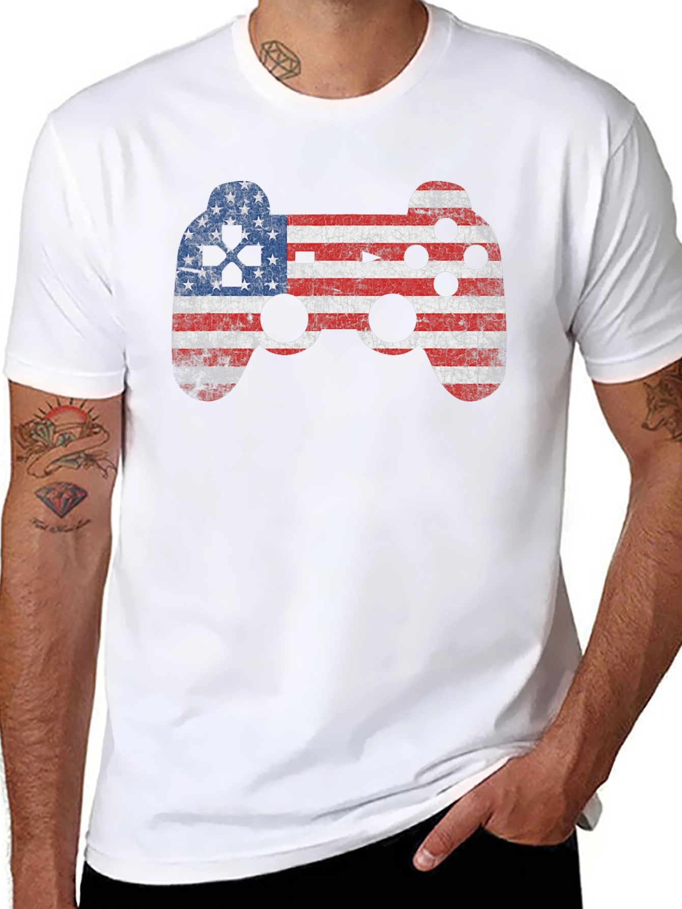 American Flag Game Controller Graphic T-Shirt