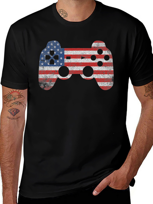 American Flag Game Controller Graphic T-Shirt