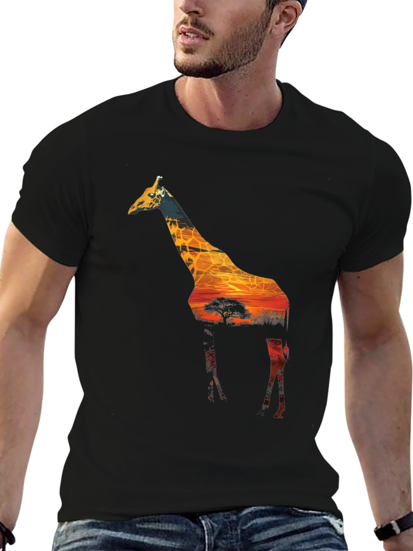 Giraffe Sunset Graphic Tee - Black Unisex Shirt