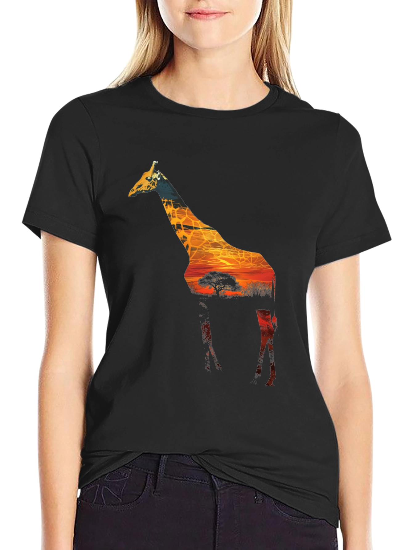 Giraffe Sunset Graphic Tee - Black Unisex Shirt