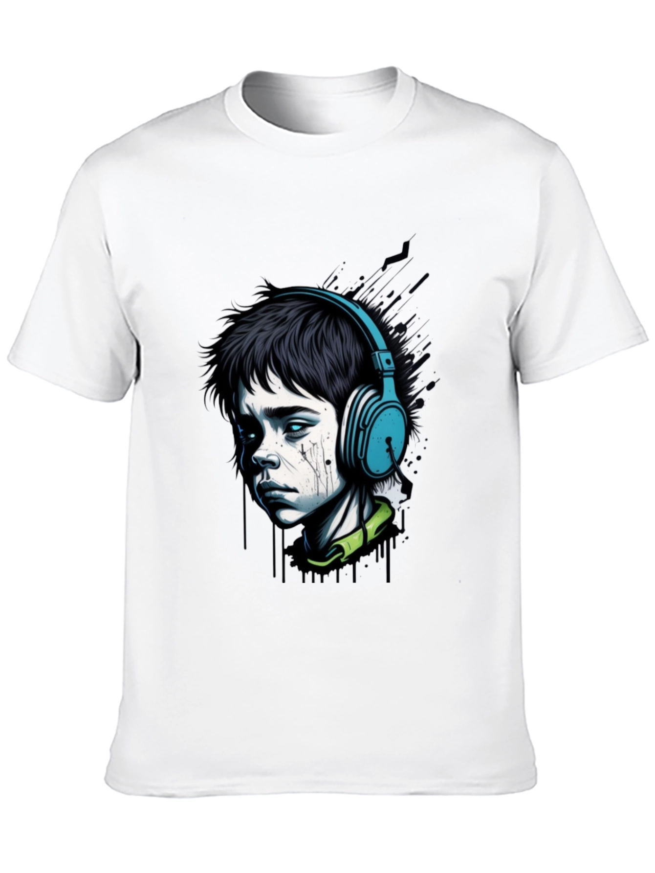 Edgy Boy with Headphones Graphic Tee - Black