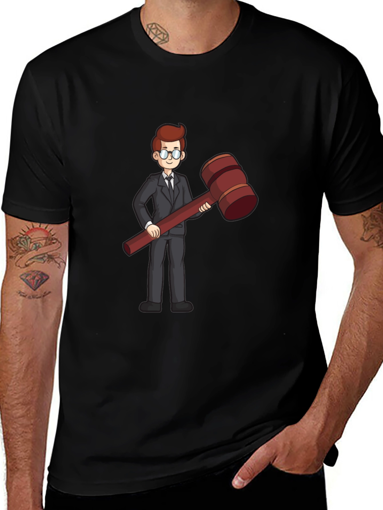 Judge Cartoon Graphic Tee - Black Cotton Shirt