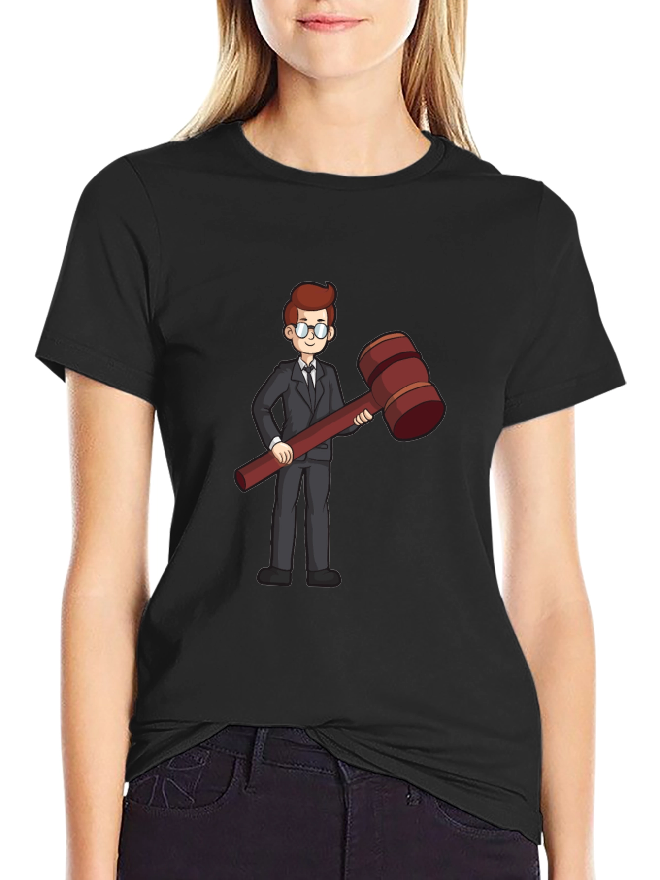 Judge Cartoon Graphic Tee - Black Cotton Shirt