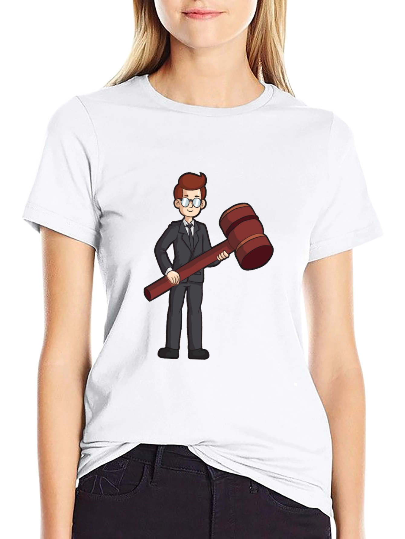 Judge Cartoon Graphic Tee - Black Cotton Shirt