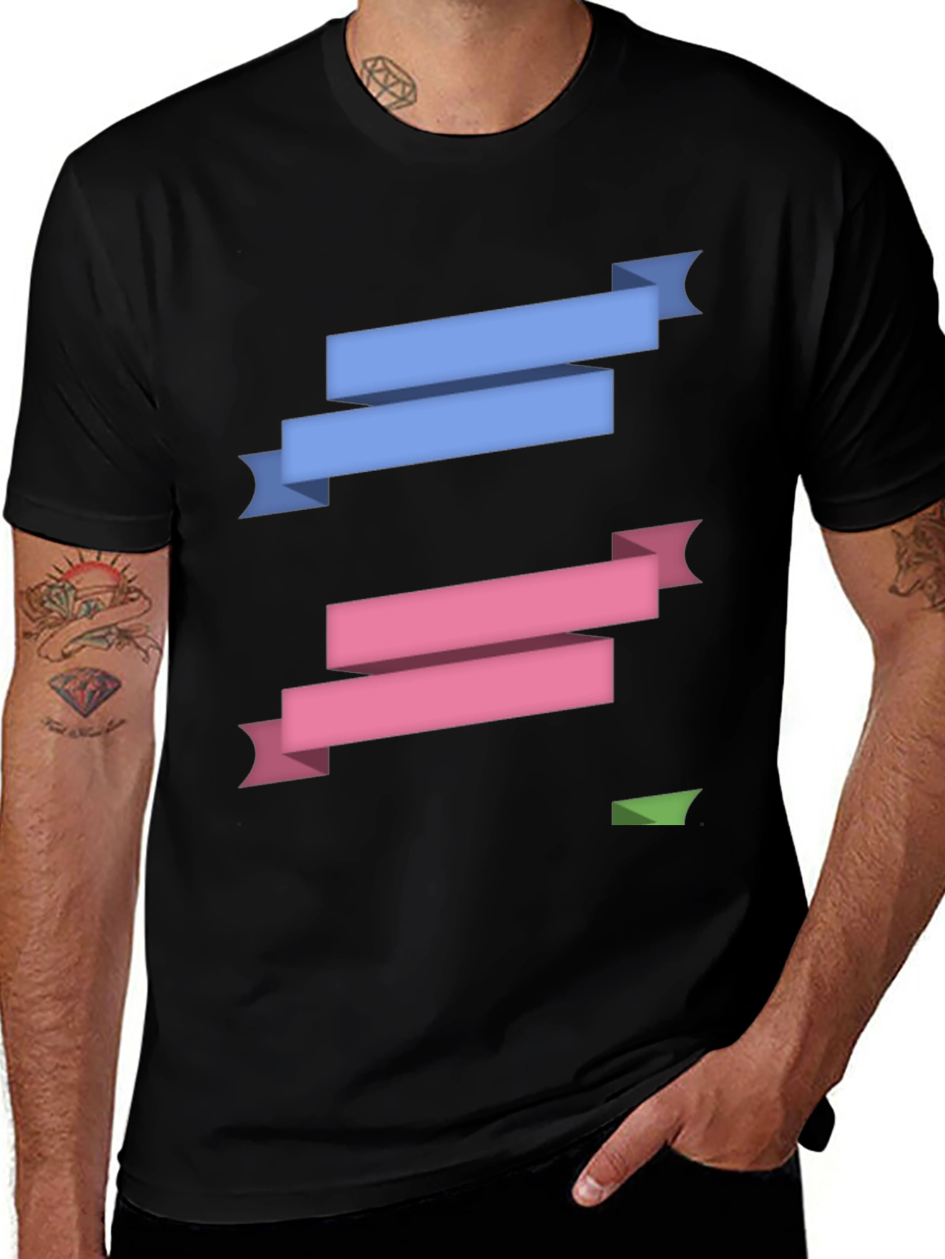 Stylish Ribbon Graphic Black T-Shirt