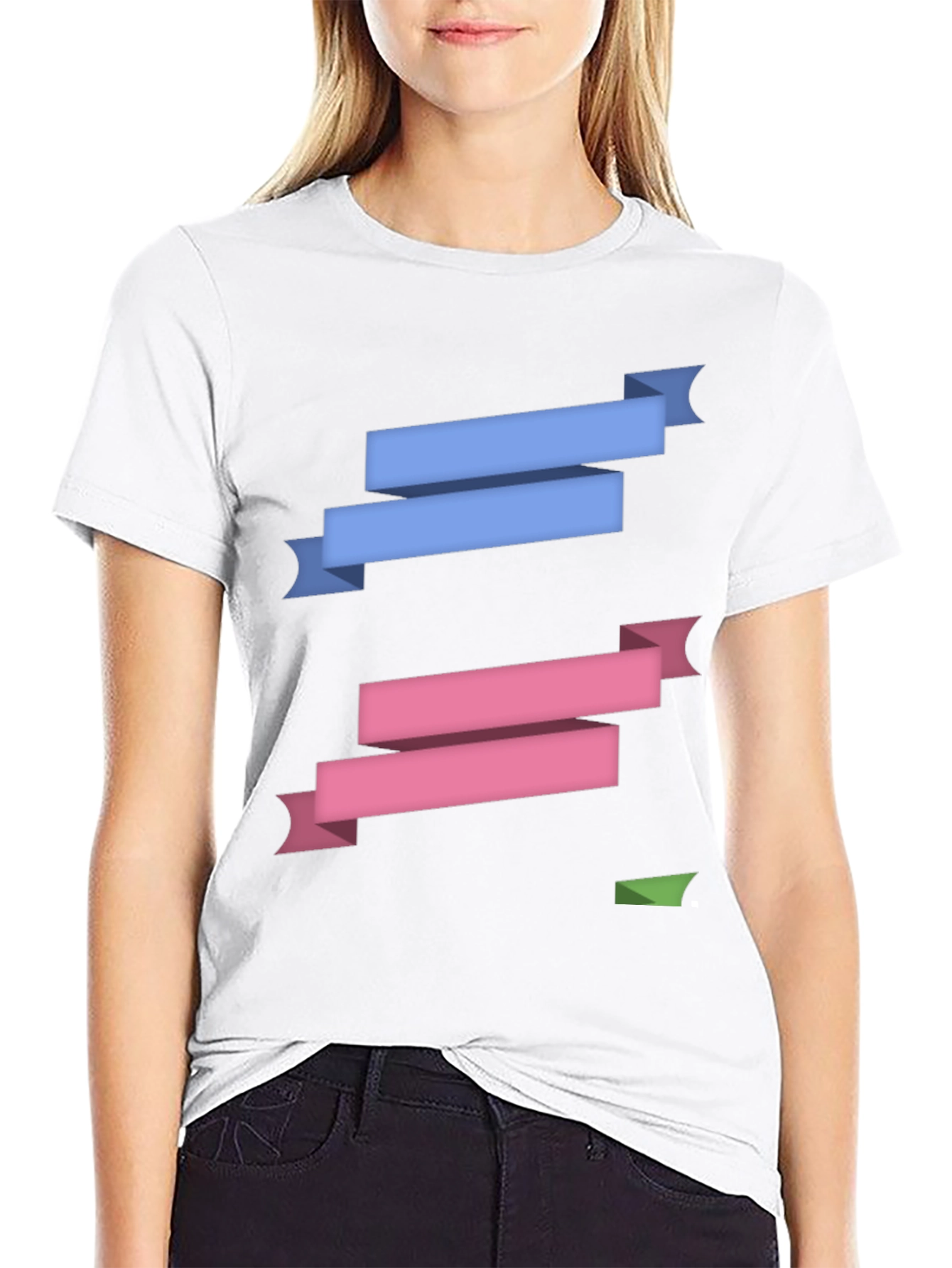 Stylish Ribbon Graphic Black T-Shirt