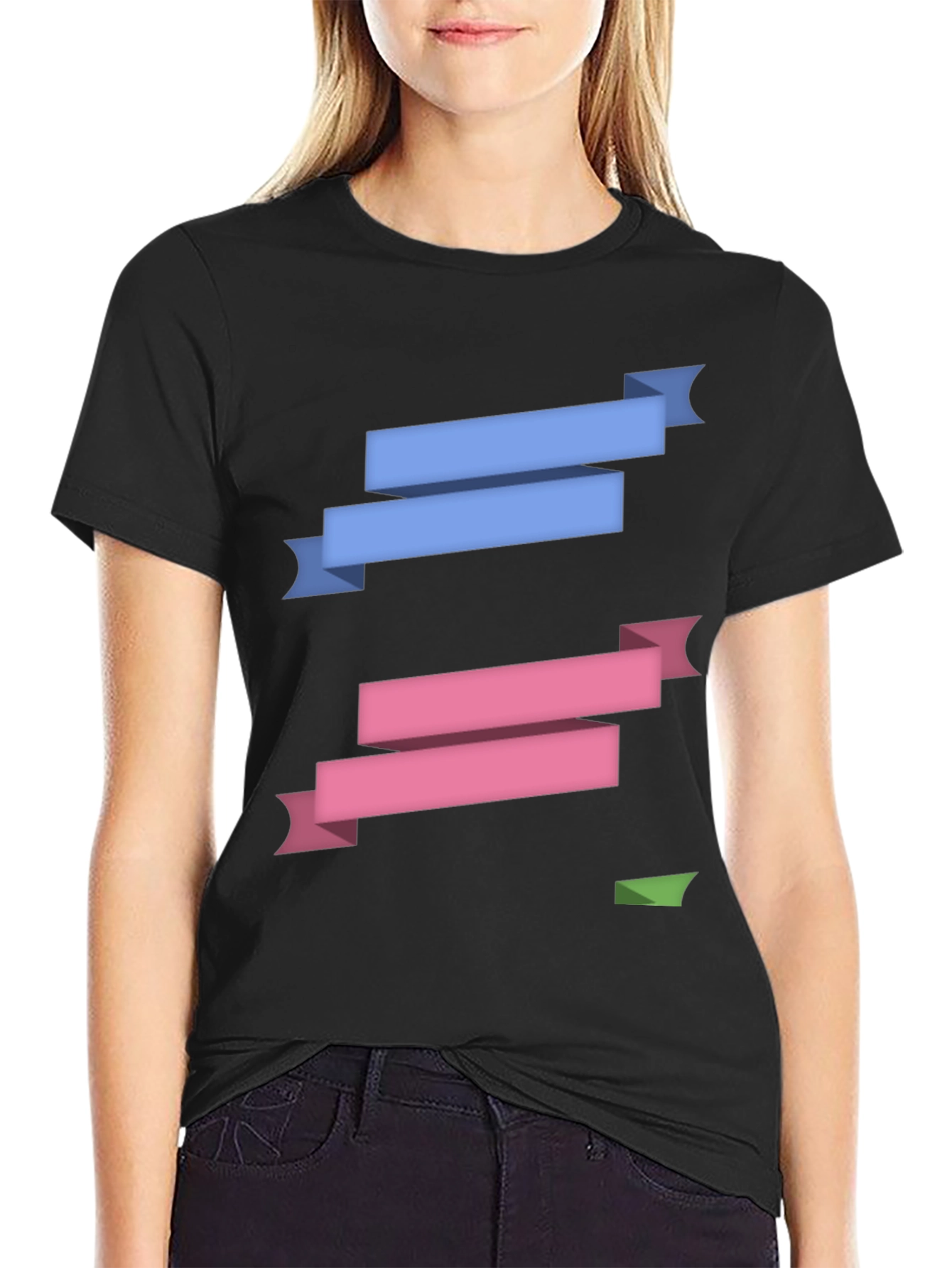 Stylish Ribbon Graphic Black T-Shirt