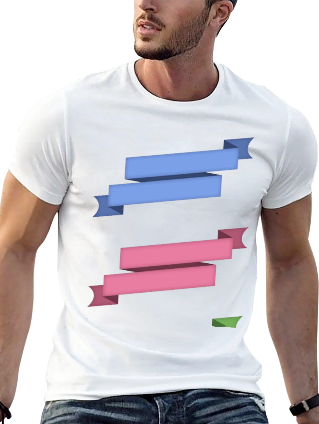 Stylish Ribbon Graphic Black T-Shirt