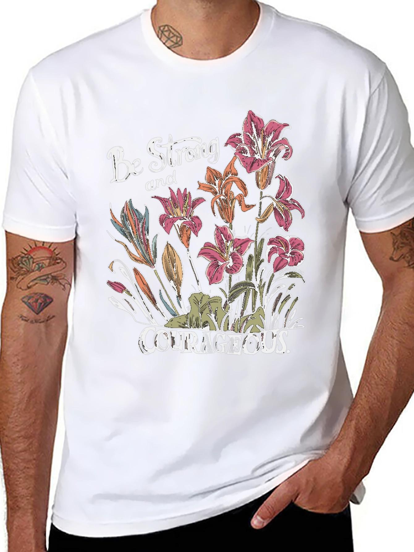 Be Strong & Courageous Floral Graphic Tee