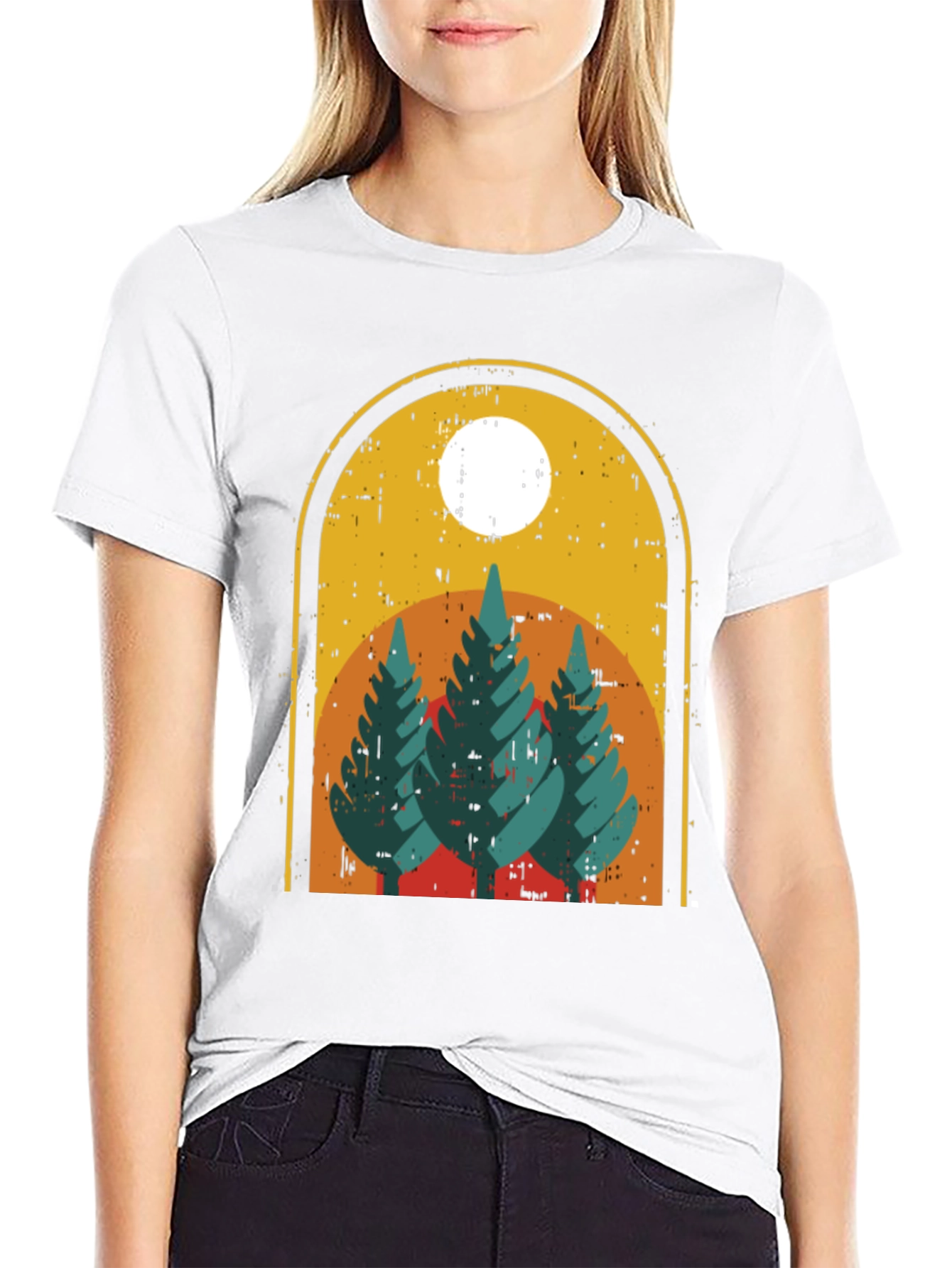 Retro Forest Graphic Tee - Black Cotton Blend