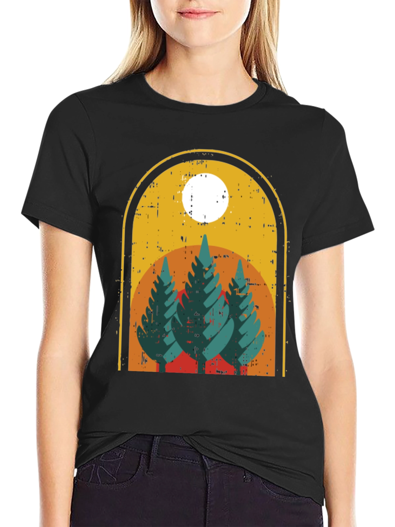 Retro Forest Graphic Tee - Black Cotton Blend