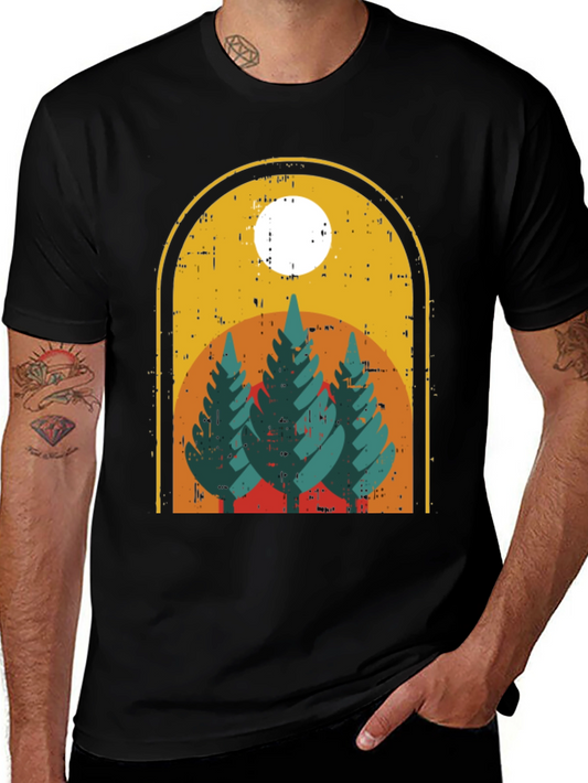 Retro Forest Graphic Tee - Black Cotton Blend
