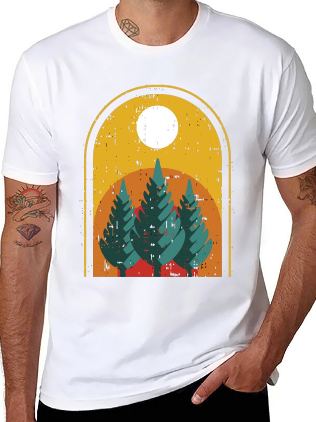 Retro Forest Graphic Tee - Black Cotton Blend