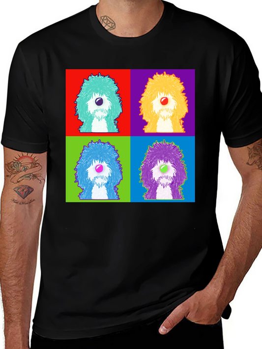 Pop Art Dog Graphic Tee - Colorful Crew Neck T-Shirt