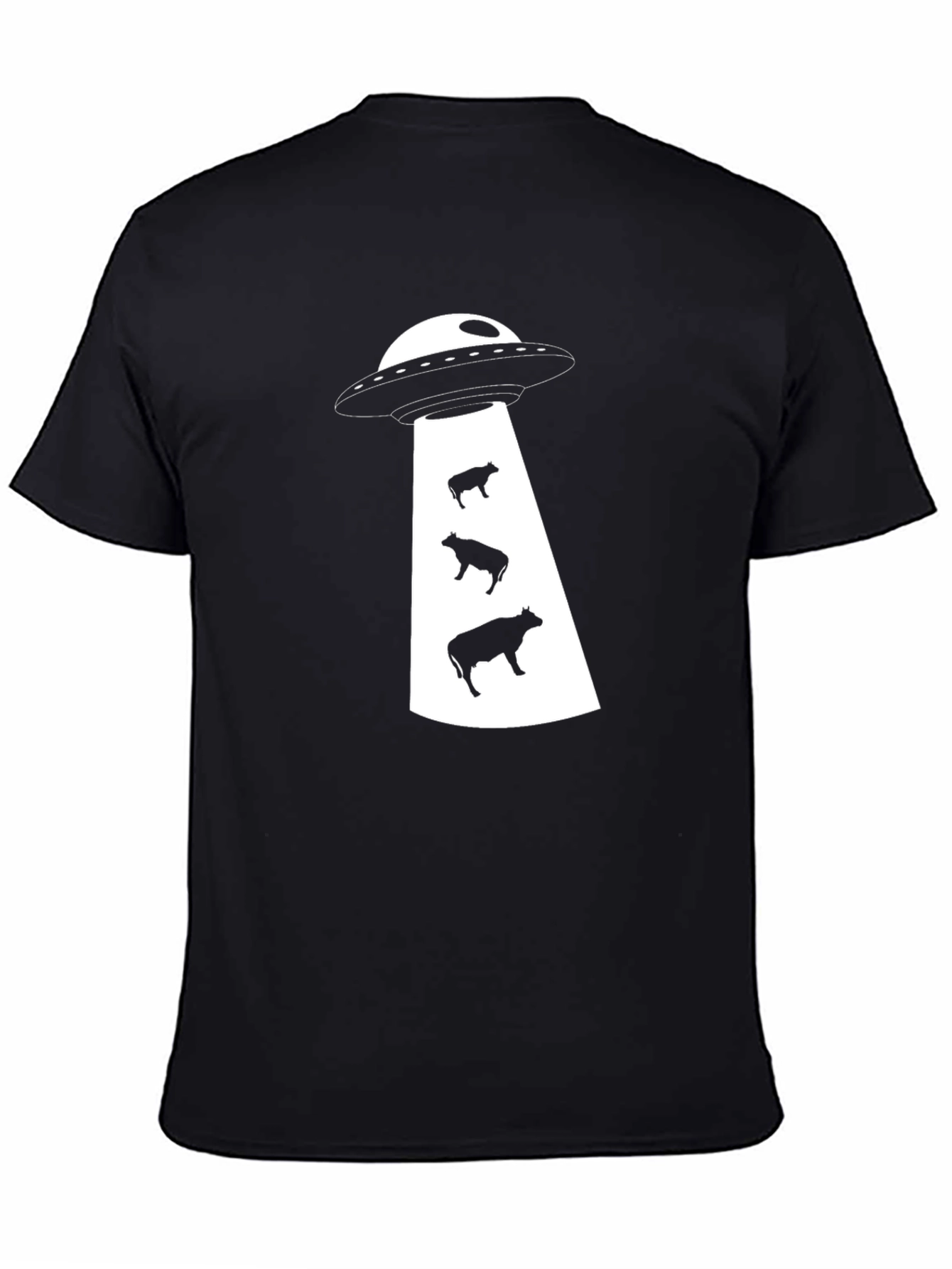 UFO Cow Abduction Graphic Tee - Black Cotton T-Shirt