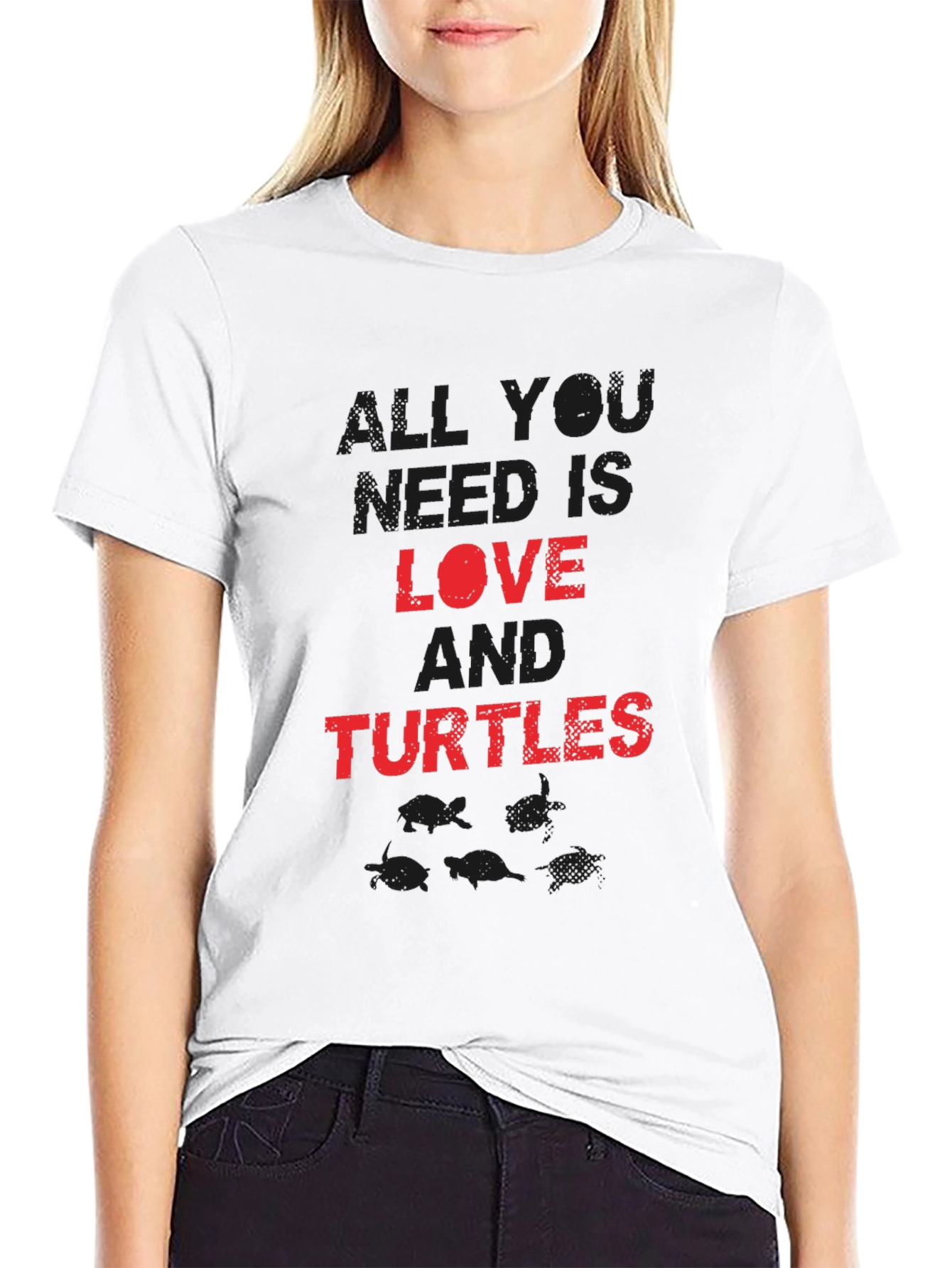 Love and Turtles Graphic Tee - Black Cotton Blend
