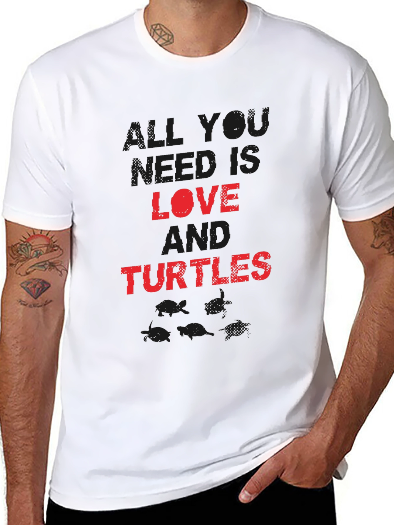 Love and Turtles Graphic Tee - Black Cotton Blend