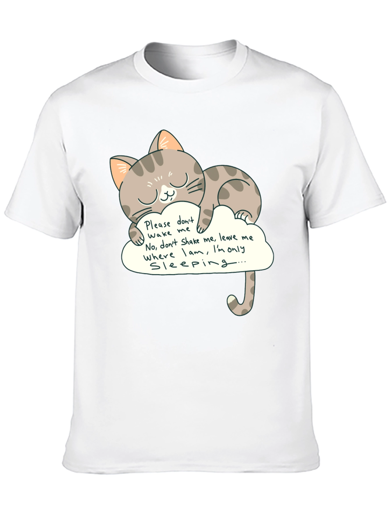Cute Cat Sleeping on Cloud Graphic Tee - Black