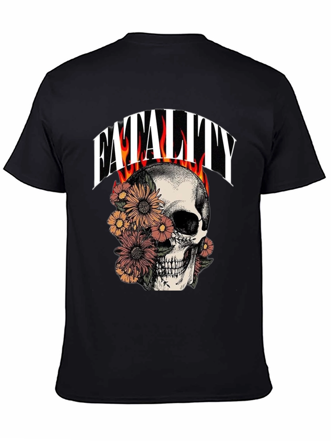 Floral Skull Fatality Graphic Print T-Shirt