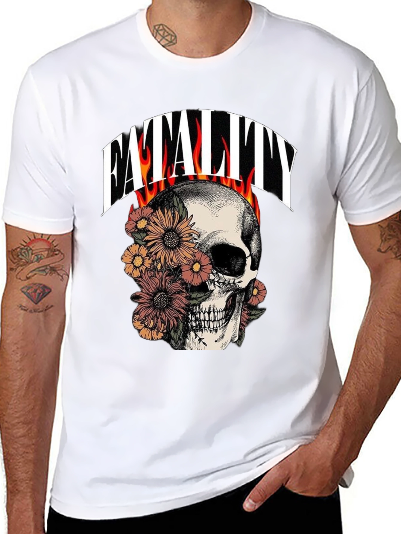 Floral Skull Fatality Graphic Print T-Shirt