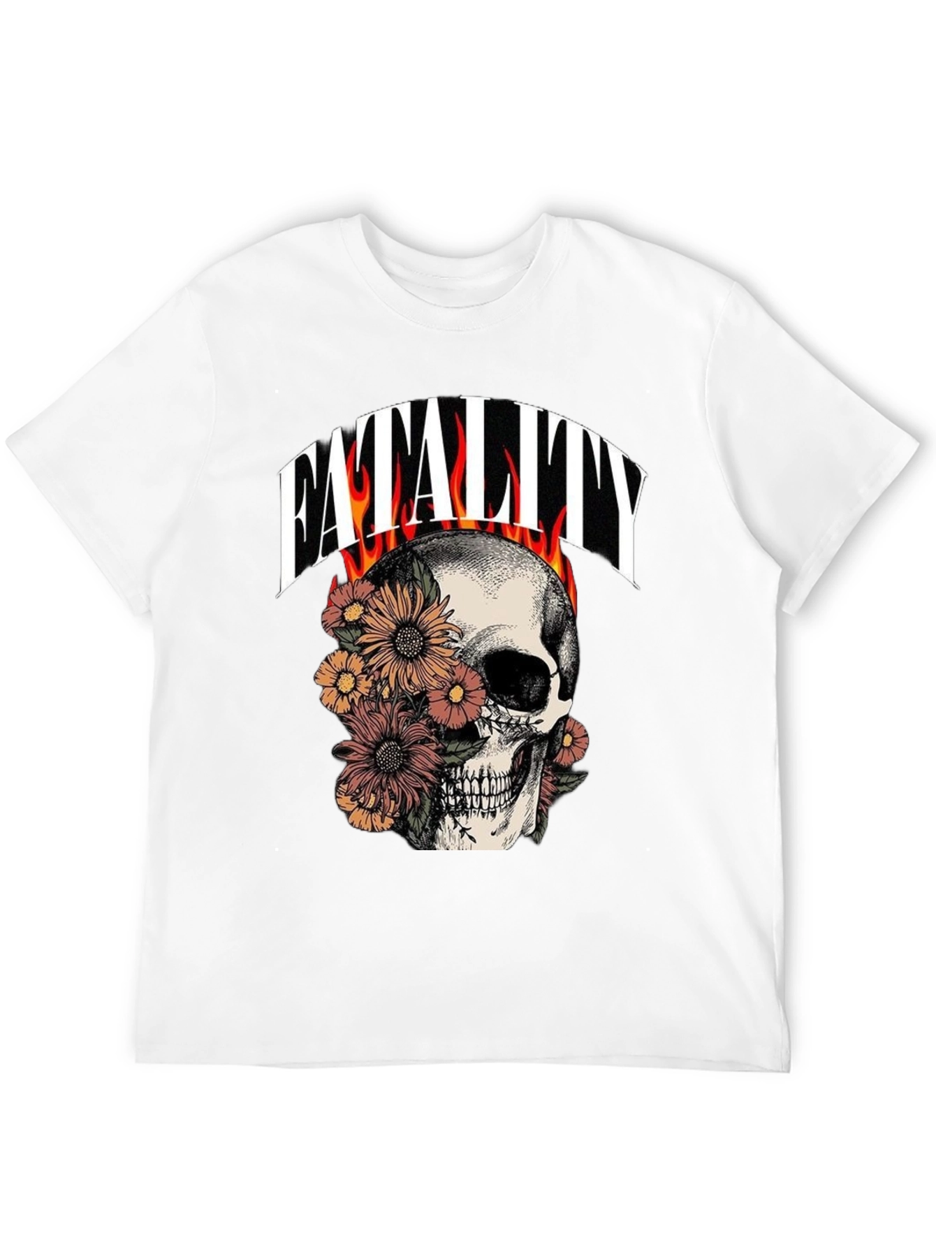 Floral Skull Fatality Graphic Print T-Shirt